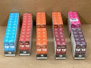 8 X BOXES OF T2 VAPE E-LIQUIDS IN VARIOUS FLAVOURS TO INCLUDE BOX OF 10 T2 T2 18MG E LIQUID IN BLACKCURRANT FLAVOUR (PLEASE NOTE: 18+YEARS ONLY. ID MAY BE REQUIRED): LOCATION - E0