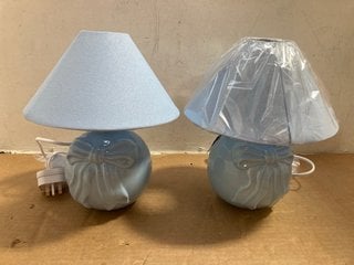 2 X BOW TABLETOP LAMPS IN BLUE: LOCATION - BR3