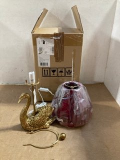 SWAN TABLE LAMP IN RUBY/GOLD TO INCLUDE MABEL TABLE LAMP: LOCATION - BR3