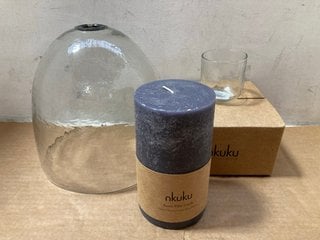 QTY OF ASSORTED NKUKU ITEMS TO INCLUDE NKUKU RUSTIC PILLAR CANDLE: LOCATION - BR5