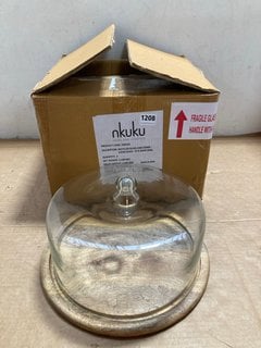 RECYCLED GLASS CAKE DOME - CLEAR GLASS - 23 X 34CM (DIA) - RRP £80: LOCATION - BR6