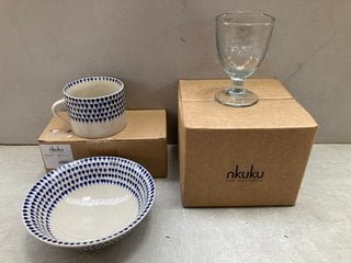 QTY OF ASSORTED NKUKU ITEMS TO INCLUDE NKUKU BLUE DROPLET CEREAL BOWL: LOCATION - BR8