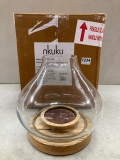 NARYLA LANTERN - MANGO WOOD & GLASS - LARGE 23 X 25CM (DIA) - RRP £60: LOCATION - BR8