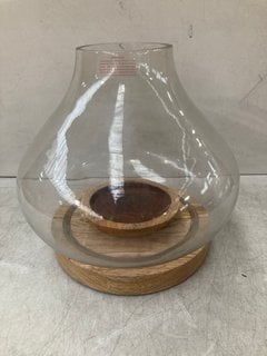 NARYLA LANTERN - MANGO WOOD & GLASS - LARGE 23 X 25CM (DIA) - RRP £60: LOCATION - BR10