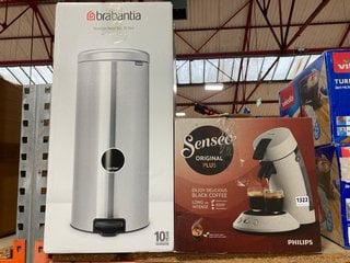 2 X ASSORTED ITEMS TO INCLUDE PHILIPS SENSEO ORIGINAL PLUS COFFEE MACHINE AND BRABANTIA NEWICON 30L PEDAL BIN: LOCATION - CR11