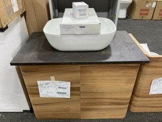 (COLLECTION ONLY) VITRA NEST WALL HUNG 2 DOOR COUNTERTOP SINK UNIT IN NATURAL WOOD & MOCCA 800 X 460MM WITH A CERAMIC VESSEL BASIN COMPLETE WITH A HIGH MONO BASIN MIXER TAP & CHROME SPRUNG WASTE - RR