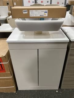 (COLLECTION ONLY) FLOOR STANDING 2 DOOR COUNTERTOP SINK UNIT IN CASHMERE & WHITE 550 X 380MM WITH A CERAMIC VESSEL BASIN COMPLETE WITH A HIGH MONO BASIN MIXER TAP IN CHROME WITH POP UP WASTE - RRP £7