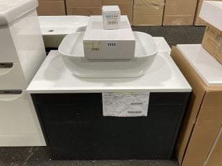 VITRA M-LINE WALL HUNG 1 DRAWER COUNTERTOP SINK UNIT IN GLOSS GREY & WHITE 720 X 420MM WITH A CERAMIC VESSEL BASIN COMPLETE WITH A HIGH MONO BASIN MIXER TAP & CHROME SPRUNG WASTE - RRP £1095: LOCATIO