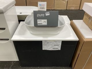 VITRA M-LINE WALL HUNG 1 DRAWER COUNTERTOP SINK UNIT IN GLOSS GREY & WHITE 720 X 420MM WITH A CERAMIC VESSEL BASIN COMPLETE WITH A WALL MOUNTED BASIN MIXER IN CHROME WITH SPRUNG WASTE - RRP £1095: LO