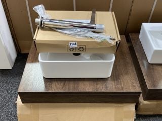 (COLLECTION ONLY) 600 X 460MM FLOATING SHELF IN DARK OAK WITH A SQUARE CERAMIC VESSEL BASIN COMPLETE WITH A HIGH MONO BASIN MIXER TAP IN CHROME - RRP £540: LOCATION - A5