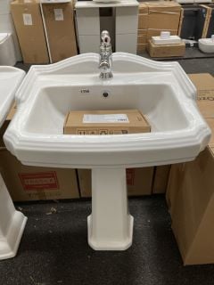 (COLLECTION ONLY) TRADITIONAL 600MM WIDE 1TH CERAMIC BASIN WITH FULL PEDESTAL COMPLETE WITH A TRADITIONAL LEVER ACTION MONO BASIN MIXER TAP IN CHROME - RRP £480: LOCATION - A6