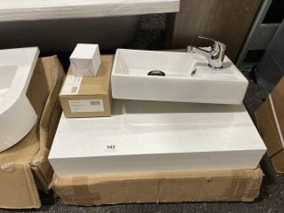 (COLLECTION ONLY) 600 X 460MM FLOATING SHELF IN WHITE WITH A CERAMIC STH BASIN COMPLETE WITH A MONO BASIN MIXER TAP & CHROME SPRUNG WASTE: LOCATION - A2