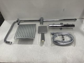 THERMOSTATIC BAR SHOWER VALVE IN CHROME WITH RISER RAIL, SQUARE FIXED SHOWER HEAD, HANDSET & HOSE - RRP £685: LOCATION - R2