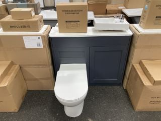 (COLLECTION ONLY) ROPER RHODES HALCYON RH SLIMLINE COMBINATION UNIT IN MIDNIGHT GREY & WHITE 1000 X 280MM WITH BTW PAN & SEAT WITH CONCEALED CISTERN FITTING KIT & STH COUNTERTOP CERAMIC BASIN COMPLET