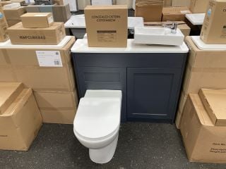 ROPER RHODES HALCYON RH SLIMLINE COMBINATION UNIT IN MIDNIGHT GREY & WHITE 1000 X 280MM WITH BTW PAN & SEAT WITH CONCEALED CISTERN FITTING KIT & STH COUNTERTOP CERAMIC BASIN COMPLETE WITH A MONO BASI