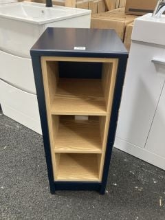 FLOOR STANDING OPEN SHELF UNIT IN INDIGO & OAK 300 X 330 X 810MM - RRP £265: LOCATION - B6