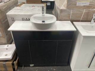 (COLLECTION ONLY) 2 X FLOOR STANDING 2 DOOR BASE UNITS IN GRAPHITE WITH A 1000 X 370MM WHITE COUNTERTOP & 1TH CERAMIC BASIN WITH MONO BASIN MIXER TAP & CHROME POP UP WASTE - RRP £815: LOCATION - B6