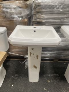 (COLLECTION ONLY) 500MM WIDE 1TH CERAMIC BASIN WITH FULL PEDESTAL - RRP £280: LOCATION - B7