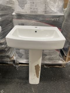 (COLLECTION ONLY) 570MM WIDE 1TH CERAMIC BASIN WITH FULL PEDESTAL - RRP £285: LOCATION - B7