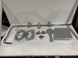 RISER RAIL KIT WITH DIVERTER, SQUARE FIXED SHOWER HEAD, MULTI FUNCTION HANDSET & HOSE - RRP £195: LOCATION - R3