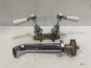 PAIR OF TRADITIONAL LEVER ACTION WALL MOUNTED STOP TAPS WITH SPOUT - RRP £245: LOCATION - R4