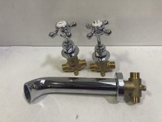 PAIR OF TRADITIONAL CROSSHEAD WALL MOUNTED STOP TAPS WITH SPOUT - RRP £245: LOCATION - R4