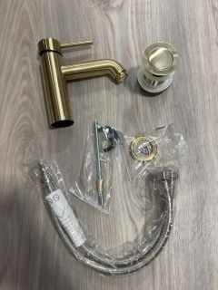 MONO BASIN MIXER TAP IN BRUSHED BRASS & SPRUNG WASTE - RRP £215: LOCATION - R4