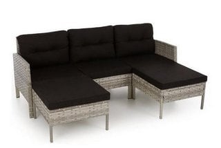 DESERT CHAISE GARDEN CORNER SOFA SET WITH MIDDLE FOOTSTOOL IN MIXED GREY RATTAN FINISH: LOCATION - D1