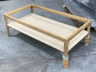 LOAF.COM KEEPSAKE RECTANGULAR COFFEE TABLE BASE IN LIGHT OAK AND NATURAL ROPE FINISH - MISSING GLASS TOP: LOCATION - D2