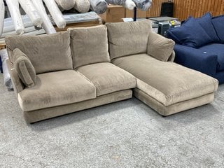 LOAF.COM SMITHY LARGE 3 SEATER RIGHT HAND FACING CHAISE END CORNER SOFA IN TEA BAG CLEVER VELVET - RRP £2795: LOCATION - D3