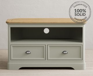 BRAMPTON/LINTON/BRIDSTOW SOFT GREEN CORNER TV CABINET - RRP £399: LOCATION - B1