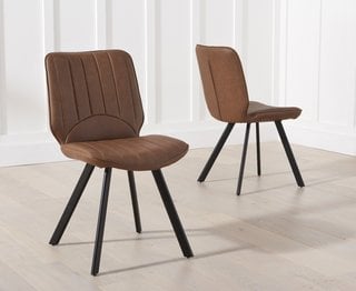 HENDRICK BROWN FAUX LEATHER DINING CHAIR - PAIR - RRP £210: LOCATION - B2