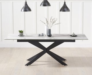 BOSTON 180CM EXTENDING WHITE CERAMIC DINING TABLE - BLACK LEG - RRP £1599: LOCATION - B2