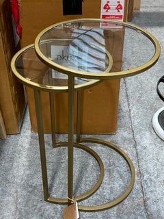 NKUKU NAKURU IRON & GLASS SIDE TABLE SET - BRASS (SET OF 2) - RRP £275: LOCATION - A3