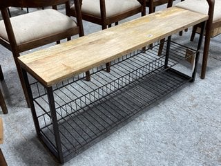 NKUKU KIYOMA IRON & WOOD LOW STANDING SHELVES - NATURAL - ONE SIZE - RRP £295: LOCATION - A3