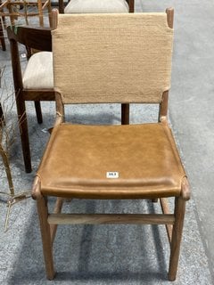 NKUKU NAYAN LEATHER & JUTE DINING CHAIR - TAN - ONE SIZE - RRP £325: LOCATION - A3