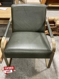 NKUKU ADRA LEATHER & BRASS OCCASIONAL CHAIR - MOSS GREEN - ONE SIZE - RRP £895: LOCATION - A4