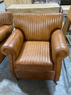 NKUKU NARWANA RIBBED LEATHER ARMCHAIR - AGED TAN - RRP £1500: LOCATION - A4