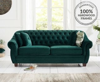 EVA GREEN VELVET 3 SEATER SOFA - RRP £879: LOCATION - A4