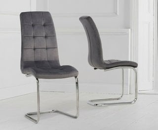 VIGO GREY VELVET HOOP LEG DINING CHAIR - PAIR - RRP £250: LOCATION - A5