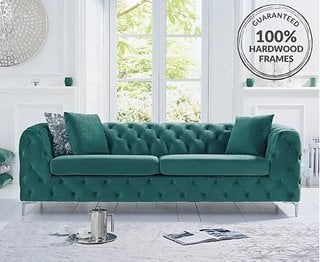 ALARA/MARA GREEN VELVET 3 SEATER SOFA - RRP £849: LOCATION - A5