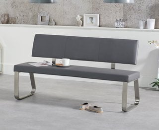 AUSTIN/ALVIN LARGE GREY FAUX LEATHER BENCH WITH BACK - CONCEALED BACK BARS - RRP £229: LOCATION - A5