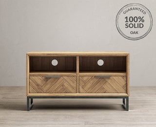 HERRINGBONE SOLID OAK SMALL TV CABINET - RRP £379: LOCATION - B4