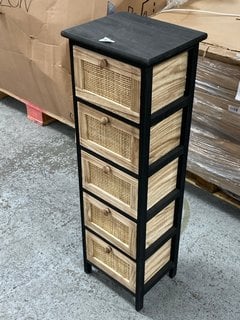 5 TIER WOODEN RATTAN STYLE DRAWERS: LOCATION - B7