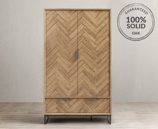 HERRINGBONE SOLID OAK DOUBLE WARDROBE - RRP £999: LOCATION - B5