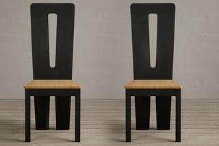 LUCCA BLACK DINING CHAIR WITH RUSTIC OAK SEAT PAD - PAIR - RRP - £220: LOCATION - A1