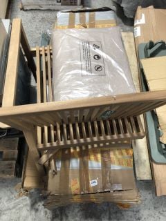 PALLET OF BED COMPONENTS TO INCLUDE OUTDOOR GARDEN ACCENT CHAIR (DAMAGEDD): LOCATION - A8 (KERBSIDE PALLET DELIVERY)