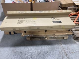 PALLET OF ASSORTED FURNITURE ITEMS TO INCLUDE SEVILLE 4 DOOR 2 DRAWER WARDROBE IN WHITE GLOSS/LIGHT OAK EFFECT VENEER - (BOX 1 & 2 OF 3): LOCATION - A4 (KERBSIDE PALLET DELIVERY)