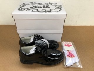 2 X PAIRS OF MISS LK CHILDRENS DARA PATENT SHOES IN BLACK- UK SIZES 3 & 4: LOCATION - D3