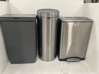 3 X ASSORTED BINS TO INCLUDE BRABANTIA 30L TOUCH BIN IN MATT STEEL: LOCATION - D8